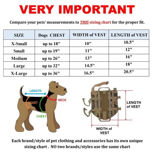 Dog life vest sizing chart