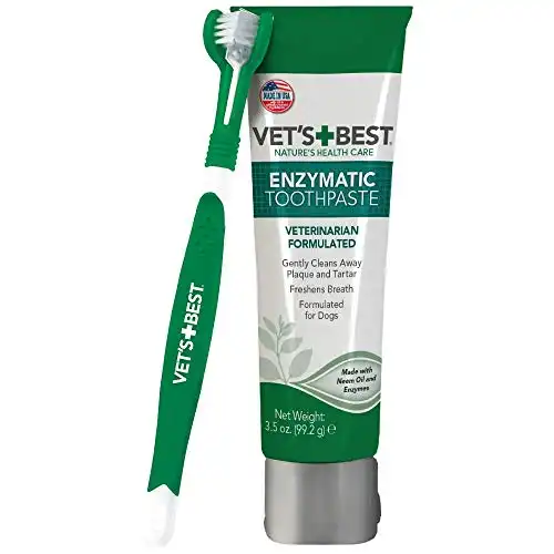 Vet’s best dog toothbrush and enzymatic toothpaste set | teeth cleaning and fresh breath kit with dental care guide | vet formulated