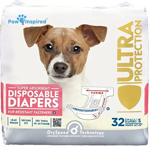 Paw Inspired 32ct Disposable Dog Diapers | Female Dog Diapers Ultra Protection | Diapers for Dogs in Heat, Excitable Urination, or Incontinence (Small)