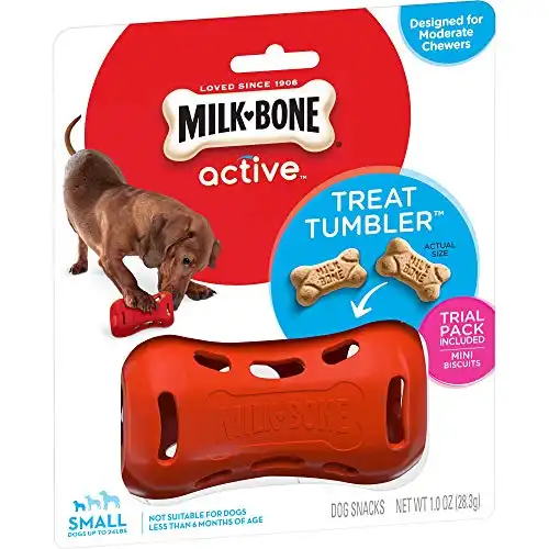 Milk-bone active treat tumbler, interactive dog treat dispensing dog toy for small treats