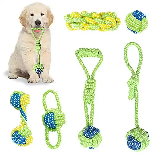Dog toy interactive chewing rope ball toys set 100% natural cotton washable durable tug of war for small medium dogs puppies training playing teeth cleaning 6 pack