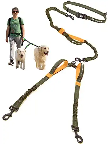 Double dog leash large dogs hands free | waist leash