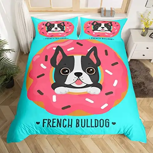 Manfei cute dog comforter cover set french bulldog puppy